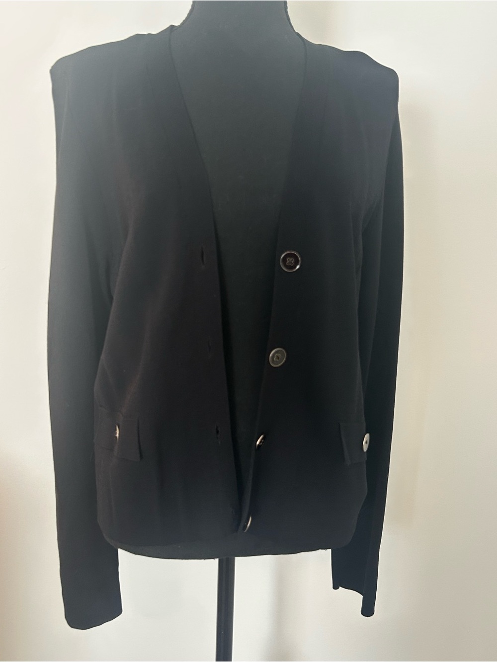 Cyrus Wmns Black Knit Cropped Cardigan Blazer XL Minimalist Button Front